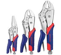 WORKPRO 3 Piezas-Juego de Alicates de Bloqueo Pinzas de Presión Acero Cr-V ,Mandíbula Curvada de 18CM y 25 CM, Mandíbula Recta de 16.5CM