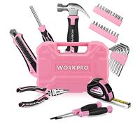 WORKPRO 35 Piezas Juego de Herramientas Portátil para DIY con Caja Rosa, Herramientas Rosa con Alicates Destornilladores Llaves Martillo etc. para Bricolaje y Reparaciones Diarias