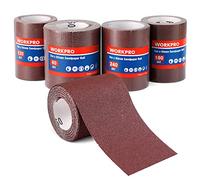 WORKPRO 4-piezas Rollos de Papel de Lija para Metal y Madera, Papel de Lija de 5m x 93mm, Grano 60#、120#、180#、240#, Hojas de Lija，para Lijadora Orbital
