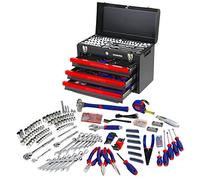 WORKPRO 408piezas Juego de herramientas mecánicas, Caja de herramientas completa para mecánicos con 3 cajones, caja de metal resistente