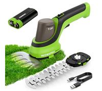 WORKPRO 7,2 V Cortasetos de Batería 2 en 1, Tijeras sin Cable para Césped y Arbustos, 2 Cuchillas, Ancho 100 mm, Longitud 150 mm, Batería 2000 mAh, para Bordes del Césped y Poda de Setos
