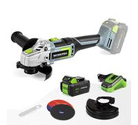 WORKPRO - Amoladora angular inalámbrica de 20 V con batería de 4,0 Ah, Ø125 mm, amoladora eléctrica inalámbrica ligera con 5 discos de corte y 2 tapas de protección, cargador rápido y asa auxiliar