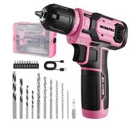 WORKPRO Atornillador Eléctrico 8V con 21 Accesorios, Rosa