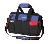 WORKPRO Bolsa de herramientas, bolsa de herramientas de 18 pulgadas con base moldeada impermeable, bolsa organizadora de herramientas con parte superior abierta con 20 bolsillos, correa de hombro