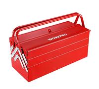 WORKPRO - Caja de herramientas metálica plegable tipo acordeón de 3 niveles y 5 bandejas, organizador multifunción de 45,7 cm (18"), roja