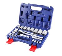 WORKPRO Caja Herramientas, Juego de Llaves de Vaso de 22 Piezas con Mango de Trinquete, Llave de Carraca de 1/4”, 3/8”, 1/2”, Llaves de Vaso Métricas de Acero C-V con Barras de Extensión, con Estuche