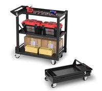 WORKPRO Carro de Servicio 3 en 1 Plegable con Ruedas y Estantes | Carrito Multifuncional Plegable con Ruedas y Almacenamiento Resistente para Cocina, Taller, Oficina y Hogar