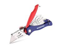 WORKPRO Cúter Plegable, Cortador Profesional Plegable para Uso General, Cutter de Mecanismo de Cambio Rápido, con 5 Cuchillas SK5 de Repuesto