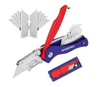 WORKPRO Cúter Plegable de Cambio Rápido, Cuchillo Plegable, Cutter de Bolsillo con 15pcs Cuchillas de Recambio, con Almacenamiento de Hoja y Clip para Cinturón