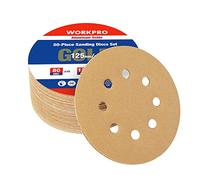 WORKPRO Discos de Lijado, 50 Piezas, 125mm, 8 Agujeros | Discos Abrasivos para Lijadora Excéntrica con Granos 80, 120 y 240 para Lijado, Acabado y Pulido