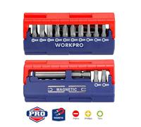 WORKPRO Juego de 13 Puntas Destornillador Métrico, 25 mm, Cromo Vanadio: SL4,5,6 mm, PH1,2,3, T10,15,20,25,30 con Soporte Magnético de 60 mm