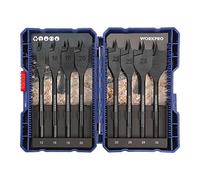 WORKPRO - Juego de 8 brocas de madera planas para madera, varilla hexagonal de cambio rápido de 6,35 mm, 12 mm/16 mm/18 mm/20 mm/22 mm/25 mm/28 mm/32 mm, estuche de almacenamiento