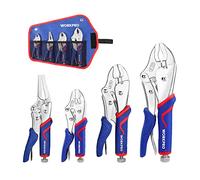 WORKPRO Juego de alicates de bloqueo de 4 piezas con mango cómodo, 14 cm, 18 cm y 23 cm, alicates curvos para bloquear las hojas de 16,5 cm, con bolsa de almacenamiento, azul y rojo