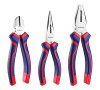 WORKPRO Juego de Alicates Profesionales, 3 Piezas, Acero Cr-V | Incluye Alicate Universal de 180mm, Punta Larga de 160mm y Corte Diagonal de 160mm para Uso Profesional