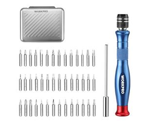 WORKPRO Juego de Destornilladores de Precisión 44 en 1, Kit de Destornillador Profesional con 42 Puntas S2, Caja de Aluminio, Ideal para DIY y Reparaciones de Relojes, Teléfonos, Computadoras