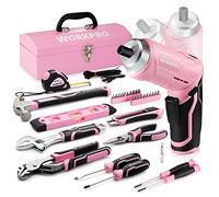 WORKPRO Juego de Herramientas con Destornillador Eléctrico, 73 Piezas Herramientas con Maletín Rosa Portátil, Herramientas Duraderas y Resistentes, Perfecto para Bricolaje, Mantenimiento del Hogar