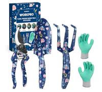WORKPRO Juego de Herramientas de Jardín 4 Piezas Diseño Floral | Incluye Guantes, Rastrillo, Pala Y Tijeras De Podar, Estampado Floral Con Insectos