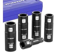 WORKPRO Juego de Laves de Impacto 5 Piezas, 1/2" Vasos de Impacto de Doble Cabeza, Llaves de Vasos con Barra y Caja, Para Tuerca y Pernos