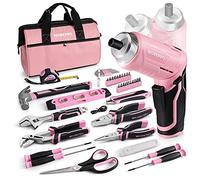 WORKPRO Kit de Herramientas con Destornillador Eléctrico, 53 Piezas Herramientas con Bolsa Rosa Portátil, Herramientas Duraderas y Resistentes, Perfecto para Bricolaje, Mantenimiento del Hogar
