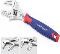 WORKPRO Llave ajustable y llave para tubos 2 en 1 de boca ancha, llave de 200mm con capacidad de mordaza extra grande de 42 mm, acero Cr-V, agarre suave bimaterial