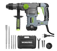 WORKPRO Martillo Perforador 4 en 1, Martillo Electrico de 1500W, 0-930rpm, con Velocidades Variables，Incluye Brocas SDS Plus, para Hormigón, Metal y Madera
