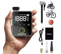 WORKPRO Mini Compresor de Aire Portátil Inalámbrico 8V | Bomba de Aire Recargable 140 PSI (9,78 bar) - Inflador Portátil para Moto, Bicicleta, Pelotas, Linterna y Banco de Energía