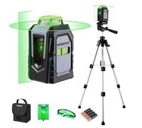 WORKPRO Nivel Láser 360° con Trípode, 30m, Láser Verde | Línea Horizontal, Vertical y Cruzada con 3 Modos, Soporte Magnético, Trípode Ajustable y Bolsa de Transporte