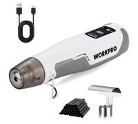 WORKPRO Pistola Aire Caliente Mini Inalámbrica, 3 Temperaturas | calentamiento rápido con boquilla reflectora y 50 tubos termorretráctiles, para bricolaje, repujado y manualidades, Blanco