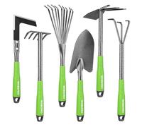 WORKPRO Set de Herramientas de Jardín, 6 en 1 con Tratamiento de Superficie Martillada, Incluye Desherbador, Rastrillo, Azada, Paleta, Set de Herramientas de Jardín Robusto para Jardín