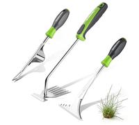 WORKPRO Set Desmalezadora 3 Piezas - Herramientas Jardinería con Mango Ergonómico Plástico Removedor Maleza, Rasqueta para Grietas & Azada Manual Acero Inoxidable para Jardín, Macizo y Césped