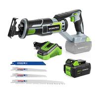 WORKPRO Sierra Sable Inalámbrica 20V, LED, Batería 4,0Ah y 4 Hojas | Sierra Alternativa con Luz LED, Velocidad Variable, Batería Recargable y Accesorios para Cortar Madera y Metal