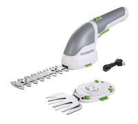 WORKPRO Tijeras Cortacésped y Arreglasetos 2 en 1, 3,6 V Cortasetos a Batería 2 Ah, Tijeras Arreglaseto con 2 Tipos de Cuchillas Ancho de Corte 75 mm, 118 mm, Herramienta para Jardín (Blanco)
