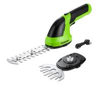 WORKPRO Tijeras Cortacésped y Arreglasetos 2 en 1 7,2V con 2 Cuchillas | Cortasetos a Batería 2Ah con Cuchillas de 100mm y 150mm para Recortar Césped y Arbustos del Jardín,Verde