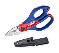 WORKPRO Tijeras multifunción para electricista – Acero inoxidable, pelacables y funda clip – 163 mm