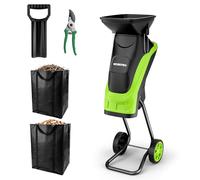 WORKPRO Trituradora de Jardin Eléctrica Cuchillas 2500W con Tijeras de Podar, Biotrituradora de Ramas Ø44 mm, 4300 RPM, Trituradora de Hojas con 2 Bolsas de 45 L, Trituradora para Residuos de Jardín