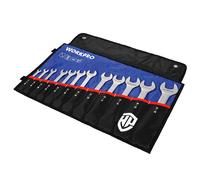 WORKPRO WP202507 - Juego de llaves planas profesionales CR-V 6-32 mm con mango abierto + bolsa de transporte de tela