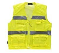 WorkTeam Chaleco tipo Safari de ALTA VISIBILIDAD con Cintas Reflectantes. Unisex Amarillo A.V. XL