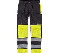 Workteam Pantalón Trabajo de Alta Visibilidad, Triple Costura, Tejido Grueso y Cintas Reflectantes. Hombre Negro+Amarillo A.V. 44