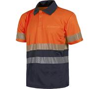 WorkTeam Polo Combinado Alta Visibilidad Manga Corta con Cintas Reflectantes discontinuas. EN ISO 20471:2013 Hombre Marino+Naranja A.V. 3XL