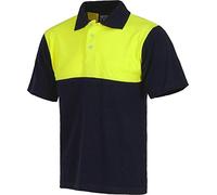 WORKTEAM Polo Manga Corta de Trabajo en Piqué, 100% Algodón con Alta Visibilidad, Bolsillo de Pecho y Aberturas Laterales. Unisex Marino+Amarillo A.V. XXL
