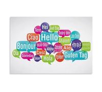 World Map Art Hello International Languages Metal Poster Global Home Decor for Living Room Office Boho Style Travel Lover Gift(Unframed,08X12inch(20X30cm))