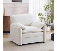Worletty Sofá con función de dormir, sofá individual, puf, sillón de lectura, sofá de suelo, doble bolsa de almacenamiento en el lateral, para salón, balcón, estudio, 96 × 92 × 90 cm (blanco)