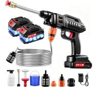 Worshow Hidrolimpiadora de Alta Presión a Batería 21V 60Bar, Pistola de Agua Inalámbrica con 2 Baterías 2000mAh& Botella de Espuma con Cubo para Lavado de Coche, Fachadas y Riego de Jardín