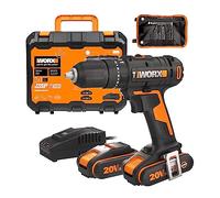 WORX 18V(20V MAX) Taladro de Impacto sin Cable WX370, PowerShare, Máx. 50 N.m, (incl. 2 Baterías de 2,0 Ah y 30 Brocas), 2 Velocidades, Portabrocas de 13 mm sin Llave