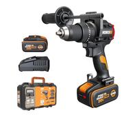 WORX - Taladro atornillador de percusión inalámbrico de 20 V WX356, par máximo de 85 Nm, motor sin rosca, diseño compacto, iluminación led integrada, viene con 2 baterías, cargador, mango auxiliar