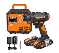 WORX - Taladro atornillador inalámbrico de 18 V (20 V máx.) WX100.3, PowerShare, par máximo 30 Nm, velocidad variable, luz LED, portabrocas sin llave de 10 mm, 2 baterías incluidas