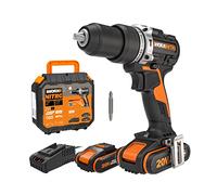 Worx Taladro percutor a batería 20V Máx WX352 – Motor sin escobillas, 2x2Ah, portabrocas metálico