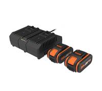 WORX WA3611 Pack 2 Baterías 20V 4Ah PowerShare con Cargador Doble 4A, Compatible 20V/40V/80V, Indicador de Carga e Iones de Litio sin Efecto Memoria