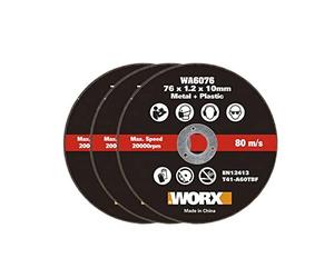 WORX WA6076.3 | 3 unidades | Discos de corte de metal para cortadora WX801 (76 mm) | 76x1,2x10mm | Para metal y plástico