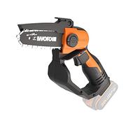 WORX WG324E Mini Motosierra a Batería 20V Sin Batería, Espada 12cm, Cambio de Cadena con un Botón, Una Mano, para Poda de Ramas y Jardinería